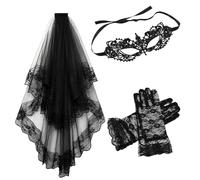 QhgPnt Black Veil, Lace Veil and Lace Gloves Set, Black Lace Accessories for Elegant Occasions, Suitable For Holiday Decorations And Photos, Bridal Wedding Veils Halloween Veil Creative