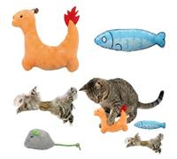 QhgPnt Cat Toys for Indoor Cats, 4-Piece Cat Enrichment Set with Feather and Chew Toys, Little Fire Dragon Cat Plush Toys Interactive, Indoor Play for Multi-Cat Households