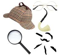 QhgPnt Deerstalker Hat, Sherlock Holmes Costume, Deer Stalker Hat Men, Detective Costume, 6-Piece Set for Role Play and Themed Events, Victorian Hats Included