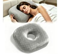 QhgPnt Ear Piercing Pillow with an Ear Hole for Side Sleepers, Side Sleeper Pillow, O-Shaped Orthopedic Pillow, Sleep Ear Cushions,Relieve Ear Pressuref, Washable and Adjustable Polyester (Gray)