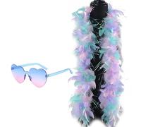 QhgPnt Feather Boa, Colorful Feather Boa With Heart Sunglasses, Delicate Feather Scarf, 1.2M Soft Feather Scarf For Dance Performances, Wedding Parties, Carnival Celebrations