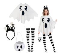 QhgPnt Ghost Costume Set for Women, 4-Piece Halloween Outfit