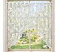 QhgPnt Lace Curtains for Windows, Kitchen Net Curtains with Triangle Design, Sheer White Fabric for Bedroom and Café Decor, Jardiniere Net Curtains for Window Treatments