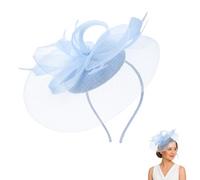 QhgPnt Light Blue Feather Fascinator Hat, Pale Blue Fascinator, Elegant Mesh Veil Headband, for Wedding Tea Party Race, for Women Special Occasion