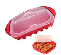 QhgPnt Microwave Bacon Cooker with Lid, Reusable Food Grade Splatter Proof Bacon Maker, Splatter Proof Bacons Maker for Quick Breakfast Preparation, Home Kitchen Microwave Bacons Crisper Tray(Red)