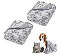 QhgPnt Pet Blanket, 2 Pack Washable Dog Blankets and Cat Blankets with Paw Print Design, Soft Fleece for Small Medium Pets, Ideal for Beds, Sofas, and Car Seats, 60x40cm and 76x52cm