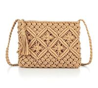 QhgPnt Raffia Bag, Cross Body Bag, Bohemian Shoulder Bag, Shoulder Bag Woven Crochet Purse, Beach Handbags, Women’s woven Crossbody Purse for Summer Beach Travel (brown)