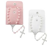 QhgPnt Rosary Beads Catholic Women, 2 Pair Set Pink & White Rosary Necklaces with 2 Pouches Pink & Off-White, Durable Pearl-Like Beads, for Prayer Travel Home, Spiritual Gift