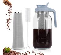 QHH Cold Brew Coffee Maker, 64 oz Wide Mouth Mason Jar Pitcher with Stainless Steel Filter, Pour Spout Handle Lid, Heavy Duty Glass Airtight & Leak-Proof Pitcher for iced Coffee & Tea Lemonade- Gray