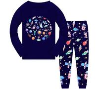 QHKEPW Boys Pyjamas Astronauts Aliens Spaceships 5-6 Years Sets Kids Toddler Pjs Cotton Long Sleeve Sleepwear 2 Piece Clothes Outfits Winter Nightwear Blue