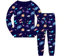 QHKEPW Boys Pyjamas Astronauts Aliens Spaceships 6-7 Years Sets Pjs Kids Toddler Cotton Long Sleeve Sleepwear 2 Piece Clothes Outfits Winter Nightwear Blue