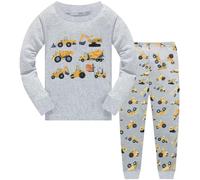 QHKEPW Boys Pyjamas Digger Tractor 3-4 Years Pjs Sets Kids Toddler Cotton Long Sleeve Sleepwear 2 Piece Clothes Outfits Winter Nightwear Grey