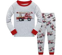 QHKEPW Boys Pyjamas Fire Engines 2-3 Years Pjs Kids Toddler Sets Cotton Long Sleeve Sleepwear 2 Piece Clothes Outfits Winter Nightwear Grey