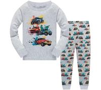 QHKEPW Boys Pyjamas Monster Truck 3-4 Years Pjs Sets Kids Toddler Cotton Long Sleeve Sleepwear 2 Piece Clothes Outfits Winter Nightwear Grey