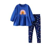 QHKEPW Girls Set Kids Outfits Clothes 3-4 Years Rainbow Toddler Clothing Long Sleeve Sweatshirt T-Shirt Tops Leggings Trousers Round Neck Blue
