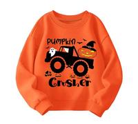 QHKEPW Halloween Boys Girls Clothes Pumkin Crusher Bat Monster Truck 4-5 Years Kids Jumper Toddler Top Long Sleeve Round Neck Cotton Casual Sweatshirt T Shirt Orange