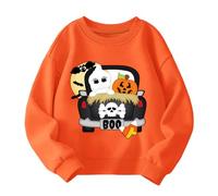 QHKEPW Halloween Kids Jumper Ghost Car Pumkin 3-4 Years Glow in the Dark Boys Girls Sweatshirt Toddler Top Long Sleeve Round Neck Cotton Casual Clothes T Shirt Orange