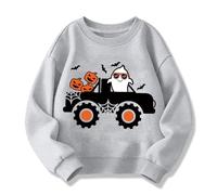 QHKEPW Halloween Kids Jumper Ghost Pumkin Monster Truck 3-4 Years Boys Girls Sweatshirt Toddler Top Long Sleeve Round Neck Cotton Casual Clothes T Shirt Grey