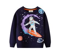 QHKEPW Kids Sweatshirt Astronaut 5-6 Years Boys Jumper Toddler Top Long Sleeve Round Neck Cotton Casual Clothes T Shirt Blue