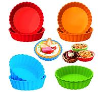 qhklew 8 Pack Tart Tins Silicone, 4 Inch Non Stick Mini Silicone Tart Tins, Non Stick Round Moulds, Round Fluted Flan Baking Mold for Baking Pies Quiches Muffin Cakes Cheesecakes
