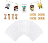 QHKLEW Pack of 30 Brown Paper Photo Frames, 10 x 15 cm Kraft Paper Picture Frame, Cardboard Picture Frame, 6 x 4 Inch for Hanging, with Mini Wooden Pegs and Hemp Ropes, for Wall Decoration, DIY