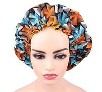 QHKS Extra Large Sleep Cap African Print Fabric Ankara Hair Bonnet Satin Lined Ladies Turban (Color : ORANGE)