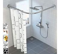 QHLIANGL Adjustable Curved Tension Rod - Extendable Shower Curtain Rod for Bathroom Corner, Telescopic Curved Shower Curtain Rail, No Drilling