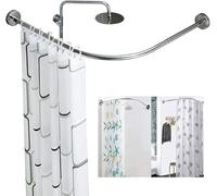 QHLIANGL Curved Shower Curtain Rod 304 Stainless Steel No Drilling For Bathroom Bathtub Corner Adjustable Extendable Bath Curtain Rail Bar Pole L Shaped Curved Shower Rod,Silver,80×100cm×100×140 cm
