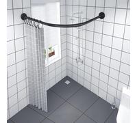 QHLIANGL Curved Shower Curtain Rod 304 Stainless Steel No Drilling For Bathroom Bathtub Corner Adjustable Extendable Bath Curtain Rail Bar Pole L Shaped Curved Shower Rod,Black,80×100cm×80×100cm