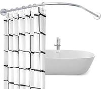 QHLIANGL Curved Shower Curtain Rod, Extendable No Drilling, Adjustable Curved Tension Rod L-Shaped Shower Curtain Rod, 100% Rustproof for Bathroom Corner, Silver, 60