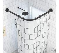 QHLIANGL Curved Shower Curtain Rod L-Shaped Extendable Bathroom Bath Curtain Rail Bar No Drilling Stainless Steel 100% Rustproof Not Sagging in The Middle,Black,80~100×80~100 cm
