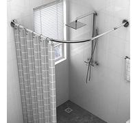QHLIANGL Curved Shower Curtain Rod L-Shaped No Drilling, Bathroom Bathtub Bath Corner Curtain Rail Bar Adjustable Extendable Stainless Steel Pole Suitable for bathroom kitchen,80-100 * 80-100cm