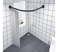 QHLIANGL Curved Shower Curtain Rod L-Shaped No Drilling Bathroom Bathtub Bath Corner Curtain Rail Bar Adjustable,Extendable Stainless Steel Pole(Size:100-160cm*60-80cm)
