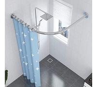 QHLIANGL Extendable Shower Curtain Rod No Drilling Telescopic Curved Shower Curtain Rail L Shape Adjustable Curved Tension Rod For Shower Curtain 100% Rustproof for Bathroom Corner-Silver-80-100× 80-
