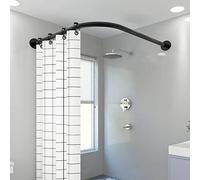 QHLIANGL Extendable Shower Curtain Rod No Drilling Telescopic Curved Shower Curtain Rail L Shape Adjustable Curved Tension Rod For Shower Curtain 100% Rustproof for Bathroom Corner,Black,70-95 * 70-9