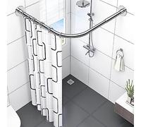 QHLIANGL L Shape Extendable Shower Curtain Rod Curved No Drill Shower Telescopic Curtain Rail For Bath,Stainless Steel Bathroom Curtain Hanger Pole 100% Rustproof,80×100cm×80×100cm