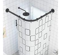 QHLIANGL L Shape Extendable Shower Curtain Rod, Curved Shower Curtain Rod, Stainless Steel No Drilling Bath Curtain Rail Bar,Bathroom Curtain Hanger Pole 100% Rustproof-Black-80-100× 80-100cm