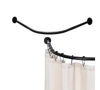QHLIANGL L shower curtain rod Bathroom Curtain Hanger Pole 304 Stainless Drill Free/Drill Thickened Wall Mount Expandable(Size:B(75-95×90-130 cm),Color:White)