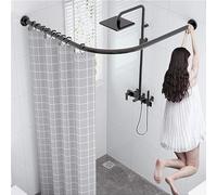 QHLIANGL No Drilling Corner Shower Curtain Rod, L-Shaped Adjustable Curved Shower Curtain Rod, 304 Stainless Steel Telescopic Tension Rod for Bathtub (70-95cm x