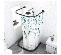 QHLIANGL Shower Curtain Pole Extendable Pole No Drill, U-shaped Corner Bath Curtain Rail Bar Stainless Steel Bath Curtain Tension Rod With Shower Curtain And Water Retaining Strip B-80 cm × 60 to 90