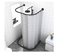 QHLIANGL Shower Curtain Pole Extendable Pole No Drill, U-shaped Corner Bath Curtain Rail Bar Stainless Steel Bath Curtain Tension Rod With Shower Curtain And Water Retaining Strip A-110 cm × 90 to 13