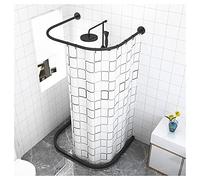 QHLIANGL Shower Curtain Pole Extendable Pole No Drill, U-shaped Corner Bath Curtain Rail Bar Stainless Steel Bath Curtain Tension Rod With Shower Curtain And Water Retaining Strip F-90 cm × 60 to 90