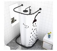 QHLIANGL Shower Curtain Pole Extendable Pole No Drill, U-shaped Corner Bath Curtain Rail Bar Stainless Steel Bath Curtain Tension Rod With Shower Curtain And Water Retaining Strip E-100 cm × 70 to 11