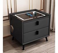 QHLIANGL Smart LED Nightstand with Wireless Charging, USB Port, Bluetooth Speaker, 2 Drawers - Modern Bedside Table for Bedroom & Living Room (Dark Gray)