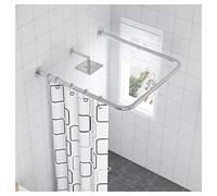 QHLIANGL Telescopic U Shaped Shower Curtain Rail Extendable Shower Curtain Tension Pole Rod 80-110cm Stainless Steel Bath Clothing Store Rod No Drill/Drilling 100 cm × 80 to 110 cm