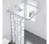 QHLIANGL U Shaped Curved Shower Curtain Rods Bath Rails 304 Stainless Steel Curved Shower Rail Shower Curtain Rod Holder for Bathroom, Clothing Shop,Silver,110×110×110cm