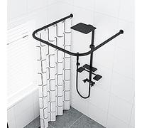 QHLIANGL U Shaped Curved Shower Curtain Rods Bath Rails 304 Stainless Steel Curved Shower Rail Shower Curtain Rod Holder for Bathroom, Clothing Shop,Black,80×80×80cm