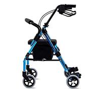 QHLMLL Elderly Walker Folding Four Wheeled Walking Aid in Aluminium Lightweight Height Adjustable for Adult Seniors Disabled Blue