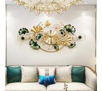 QHLMLL Large Green d Ginkgo Biloba Metal Wall Clock Decor for Living Room, 3D Non-Ticking Silent Big Ginkgo Leaves Wall Art Clocks Battery Operated Hanging Sculpture Decoration
