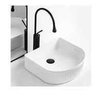 QHLMLL Lavandino da bagno 16"X14", Lavandino da bagno in ceramica sopra il piano con rubinetto, Lavandino da appoggio bianco, Lavandino artistico,